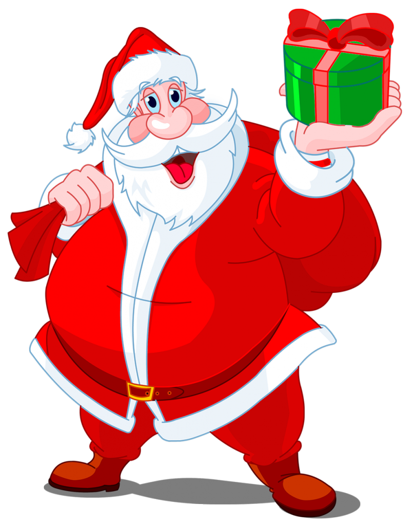Transparent_Santa_Claus_with_Green_Gift_PNG_Clipart